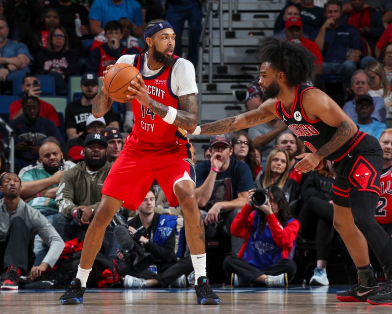 NEW ORLEANS, LA - OCTOBER 23: Brandon Ingram #14 of the New Orleans Pelicans handles the ball during the game on October 23, 2024 at the Smoothie King Center in New Orleans, Louisiana. NOTE TO USER: User expressly acknowledges and agrees that, by downloading and or using this Photograph, user is consenting to the terms and conditions of the Getty Images License Agreement. Mandatory Copyright Notice: Copyright 2024 NBAE (Photo by Layne Murdoch Jr./NBAE via Getty Images)