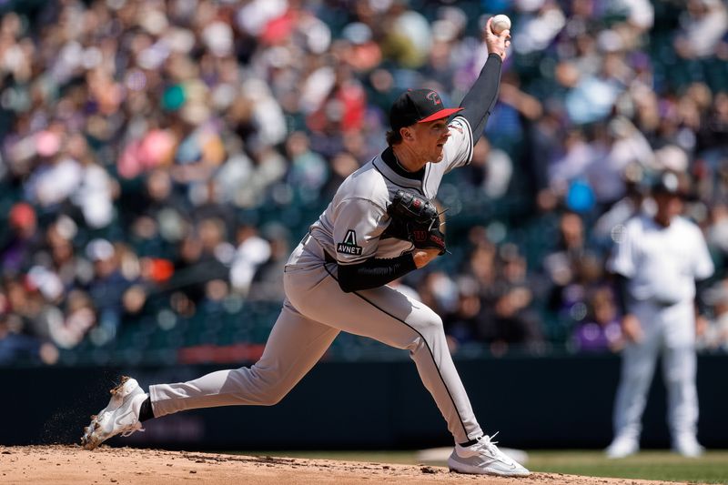 Apr 10, 2024; Denver, Colorado, USA; Arizona Diamondbacks starting pitcher Tommy Henry (47) pitches in the second inning against the Colorado Rockies at Coors Field. Mandatory Credit: Isaiah J. Downing-USA TODAY Sports