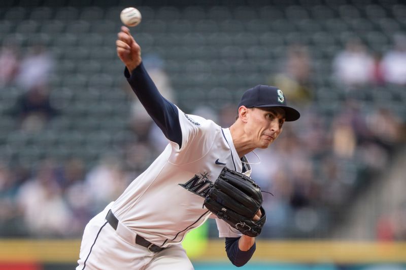 May 13, 2024; Seattle, Washington, USA; Seattle Mariners starter George Kirby (68) delivers a pitch during the first inning against the Kansas City Royals at T-Mobile Park. Mandatory Credit: Stephen Brashear-USA TODAY Sports