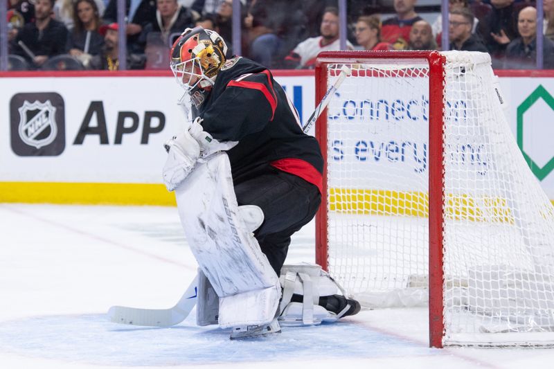 Jan 24, 2026; Ottawa, Ontario, CAN; Ottawa Senators goalie James Reimer (47) reacts to a goal scored by the Carolina Hurricanes in the second period at the Canadian Tire Centre. Mandatory Credit: Marc DesRosiers-IMAGN Images