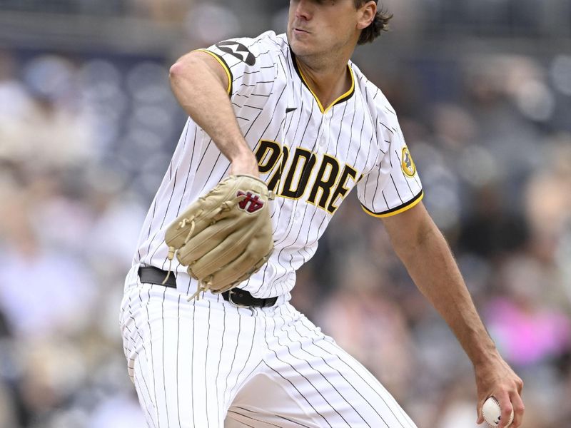 May 28, 2025; San Diego, California, USA; San Diego Padres pitcher Kyle Hart (68) delivers during the first inning against the Miami Marlins at Petco Park. Mandatory Credit: Denis Poroy-Imagn Images