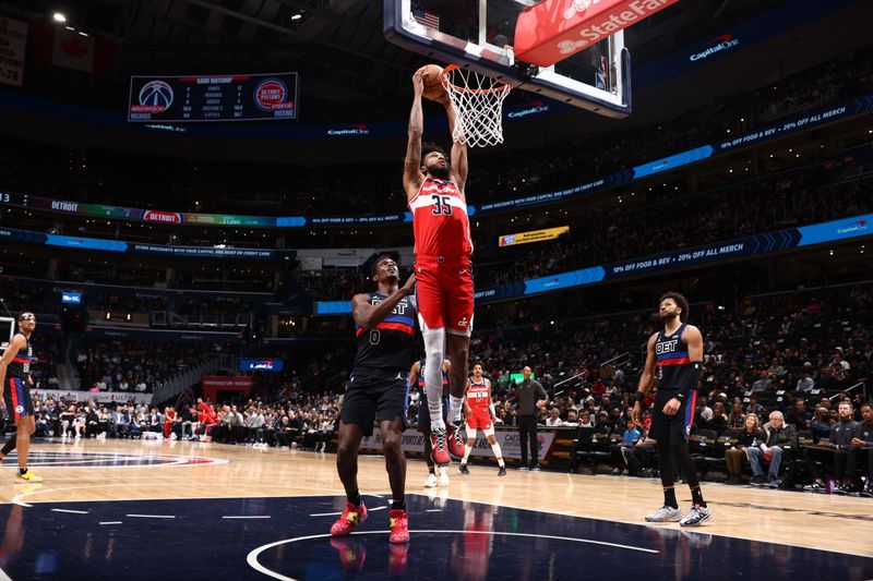 WASHINGTON, DC -? MARCH 29: Marvin Bagley III #35 of the Washington Wizards dunks the ball during the game against the Detroit Pistons on March 29, 2024 at Capital One Arena in Washington, DC. NOTE TO USER: User expressly acknowledges and agrees that, by downloading and or using this Photograph, user is consenting to the terms and conditions of the Getty Images License Agreement. Mandatory Copyright Notice: Copyright 2024 NBAE (Photo by Kenny Giarla/NBAE via Getty Images)