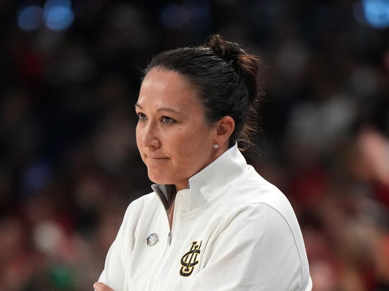 Mar 23, 2024; Spokane, WA, USA; UC Irvine Anteaters head coach Tamara Inoue reacts during a game against the Gonzaga Bulldogs at McCarthey Athletic Center. Mandatory Credit: Kirby Lee-USA TODAY Sports