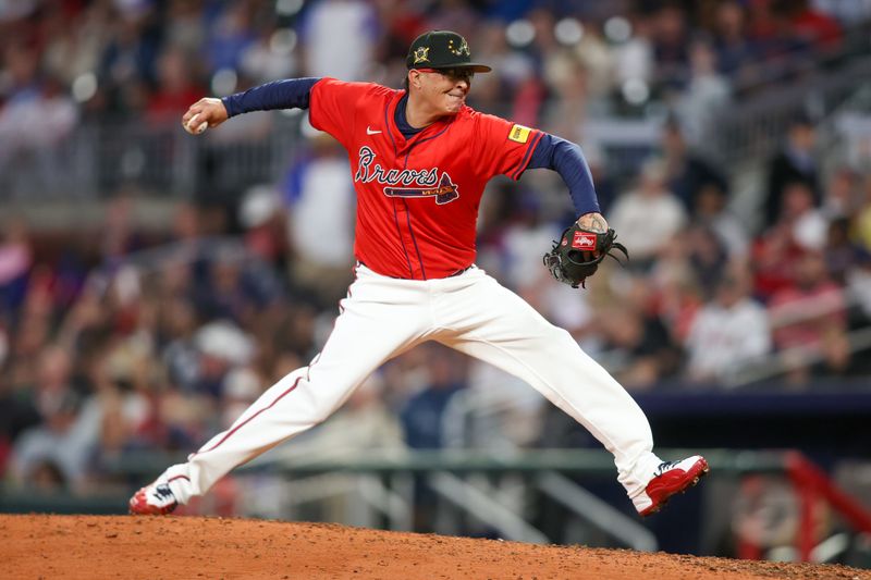 May 17, 2024; Atlanta, Georgia, USA; Atlanta Braves relief pitcher Jesse Chavez (60) throws against the San Diego Padres in the seventh inning at Truist Park. Mandatory Credit: Brett Davis-USA TODAY Sports