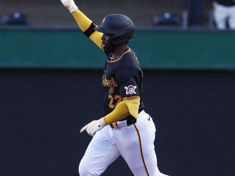 Apr 22, 2024; Pittsburgh, Pennsylvania, USA;  Pittsburgh Pirates designated hitter Andrew McCutchen (22) circles the bases after a solo home run against the Milwaukee Brewers during the first inning at PNC Park. Mandatory Credit: Charles LeClaire-USA TODAY Sports