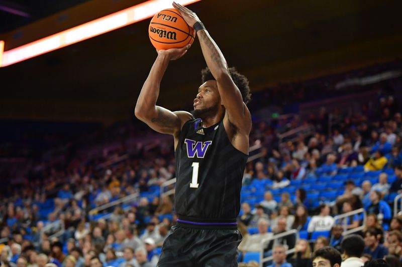 January 14, 2024; Los Angeles, California, USA; Washington Huskies forward Keion Brooks Jr. (1) shoots against the UCLA Bruins during the first half at Pauley Pavilion. Mandatory Credit: Gary A. Vasquez-USA TODAY Sports