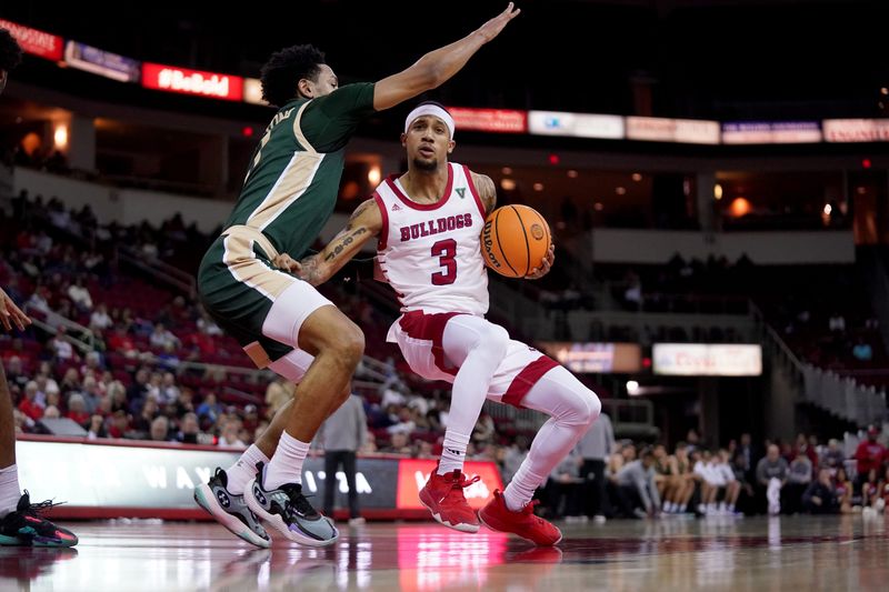 Feb 3, 2024; Fresno, California, USA; Fresno State Bulldogs guard Isaiah Hill (3) picks up his dribble next to Colorado State Rams guard Josiah Strong (3) in the second half at the Save Mart Center. Mandatory Credit: Cary Edmondson-USA TODAY Sports