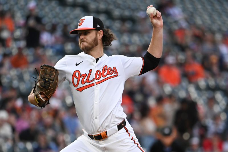 Apr 15, 2024; Baltimore, Maryland, USA;  Baltimore Orioles pitcher Cole Irvin  throws a second inning pitch against the Minnesota Twins at Oriole Park at Camden Yards. Mandatory Credit: Tommy Gilligan-USA TODAY Sports