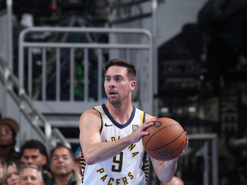 MILWAUKEE, WI - NOVEMBER 22:  T.J. McConnell #9 of the Indiana Pacers looks to pass the ball during the game against the Milwaukee Bucks during a Emirates NBA Cup on November 22, 2024 at Fiserv Forum Center in Milwaukee, Wisconsin. NOTE TO USER: User expressly acknowledges and agrees that, by downloading and or using this Photograph, user is consenting to the terms and conditions of the Getty Images License Agreement. Mandatory Copyright Notice: Copyright 2024 NBAE (Photo by Gary Dineen/NBAE via Getty Images).