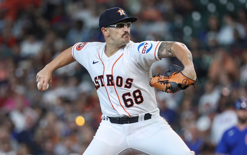 May 17, 2023; Houston, Texas, USA; Houston Astros starting pitcher J.P. France (68) delivers a pitch during the first inning against the Chicago Cubs at Minute Maid Park. Mandatory Credit: Troy Taormina-USA TODAY Sports