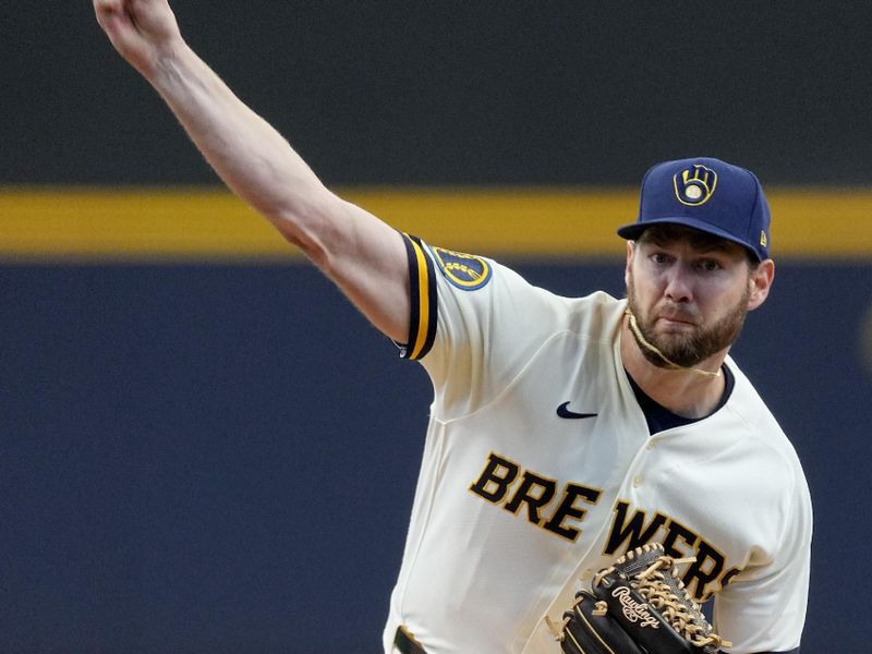 May 24, 2023; Milwaukee, Wisconsin, USA; Milwaukee Brewers' Adrian Houser (37) throws during the first inning of their game against the Houston Astros at American Family Field. Mandatory Credit: Mark Hoffman-USA TODAY Sports