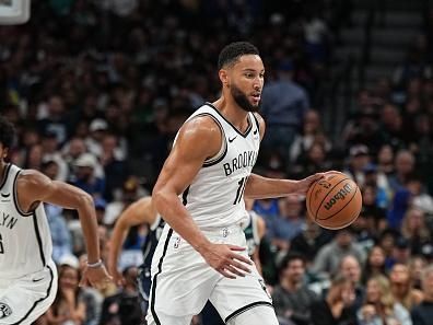 DALLAS, TX - OCTOBER 27: Ben Simmons #10 of the Brooklyn Nets dribbles the ball during the game against the Dallas Mavericks on October 27, 2023 at the American Airlines Center in Dallas, Texas. NOTE TO USER: User expressly acknowledges and agrees that, by downloading and or using this photograph, User is consenting to the terms and conditions of the Getty Images License Agreement. Mandatory Copyright Notice: Copyright 2023 NBAE (Photo by Glenn James/NBAE via Getty Images)