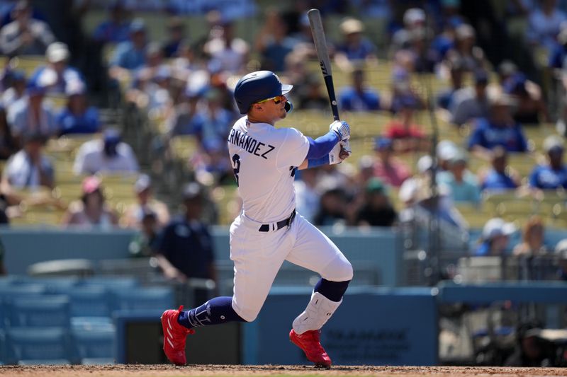 Jul 30, 2023; Los Angeles, California, USA; Los Angeles Dodgers shortstop Enrique Hernandez (8) bats against the Cincinnati Reds at Dodger Stadium. Mandatory Credit: Kirby Lee-USA TODAY Sports