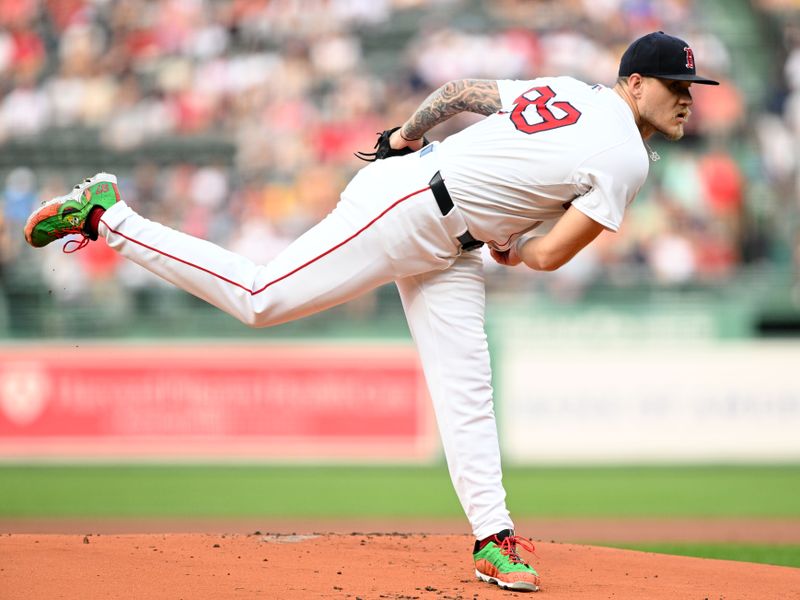 Aug 14, 2024; Boston, Massachusetts, USA; Boston Red Sox starting pitcher Tanner Houck (89) pitches against the Texas Rangers during the first inning at Fenway Park. Mandatory Credit: Brian Fluharty-USA TODAY Sports