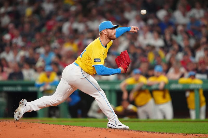 Jul 27, 2024; Boston, Massachusetts, USA; Boston Red Sox pitcher Cam Booser (71) delivers a pitch against the New York Yankees during the seventh inning at Fenway Park. Mandatory Credit: Gregory Fisher-USA TODAY Sports