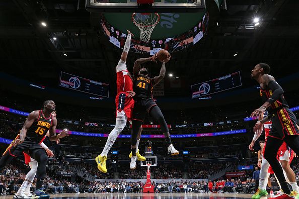 WASHINGTON, DC -? DECEMBER 31: Saddiq Bey #41 of the Atlanta Hawks shoots the ball during the game against the Washington Wizards on December 31, 2023 at Capital One Arena in Washington, DC. NOTE TO USER: User expressly acknowledges and agrees that, by downloading and or using this Photograph, user is consenting to the terms and conditions of the Getty Images License Agreement. Mandatory Copyright Notice: Copyright 2023 NBAE (Photo by Stephen Gosling/NBAE via Getty Images)