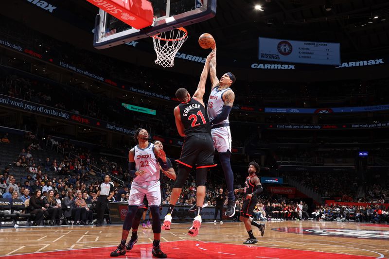 WASHINGTON, DC -?JANUARY 29: Kyle Kuzma #33 of the Washington Wizards dunks the ball during the game against the Toronto Raptors on January 29, 2025 at Capital One Arena in Washington, DC. NOTE TO USER: User expressly acknowledges and agrees that, by downloading and or using this Photograph, user is consenting to the terms and conditions of the Getty Images License Agreement. Mandatory Copyright Notice: Copyright 2025 NBAE (Photo by Stephen Gosling/NBAE via Getty Images)