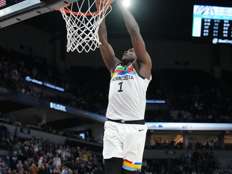 MINNEAPOLIS, MN -  FEBRUARY 3: Anthony Edwards #1 of the Minnesota Timberwolves drives to the basket during the game against the Orlando Magic on February 3, 2023 at Target Center in Minneapolis, Minnesota. NOTE TO USER: User expressly acknowledges and agrees that, by downloading and or using this Photograph, user is consenting to the terms and conditions of the Getty Images License Agreement. Mandatory Copyright Notice: Copyright 2022 NBAE (Photo by Jordan Johnson/NBAE via Getty Images)