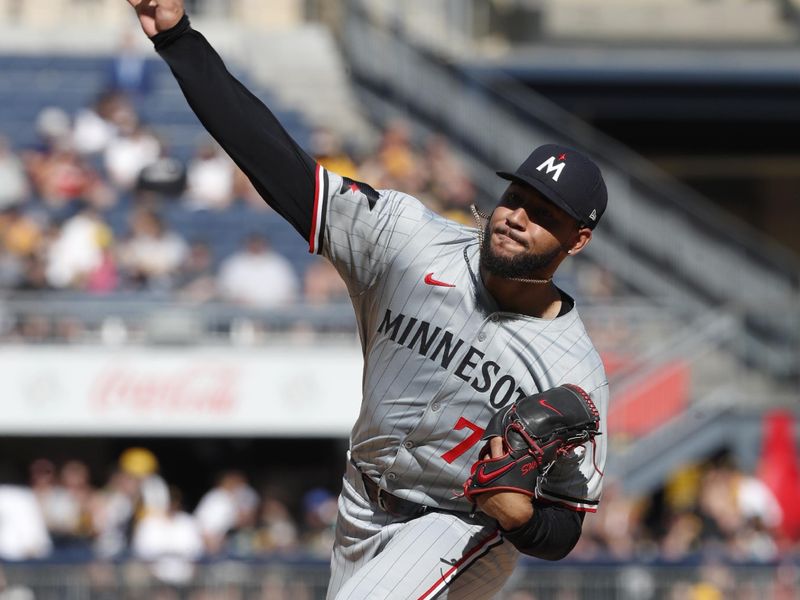 Jun 8, 2024; Pittsburgh, Pennsylvania, USA;  Minnesota Twins starting pitcher Simeon Woods Richardson (78) pitches against the Pittsburgh Pirates during the fourth inning at PNC Park. Pittsburgh won 4-0. Mandatory Credit: Charles LeClaire-USA TODAY Sports