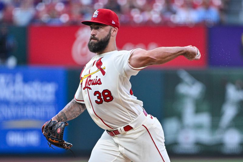 Sep 2, 2023; St. Louis, Missouri, USA;  St. Louis Cardinals starting pitcher Drew Rom (38) pitches against the Pittsburgh Pirates during the first inning at Busch Stadium. Mandatory Credit: Jeff Curry-USA TODAY Sports