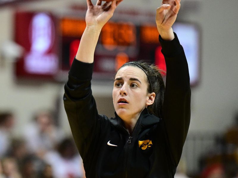 Feb 22, 2024; Bloomington, Indiana, USA; Iowa Hawkeyes guard Caitlin Clark (22) warms up before the game against the Indiana Hoosiers at Simon Skjodt Assembly Hall. Mandatory Credit: Marc Lebryk-USA TODAY Sports