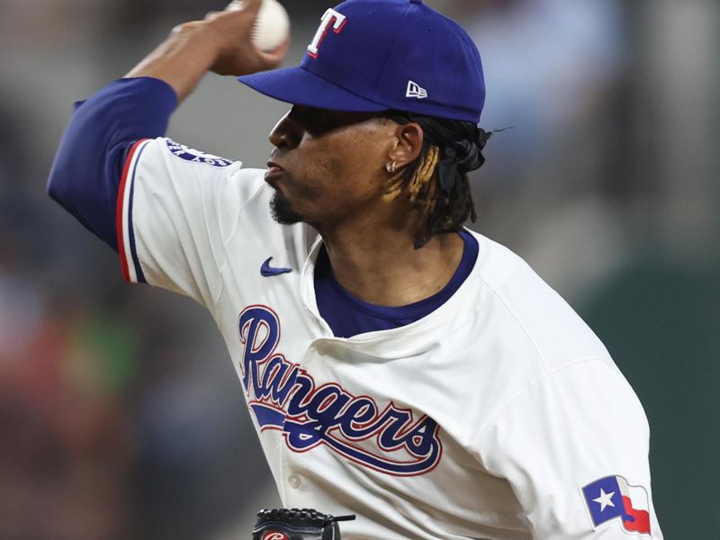 Jul 20, 2024; Arlington, Texas, USA; Texas Rangers pitcher José Urena (54) throws a pitch against the Baltimore Orioles in the fifth inning at Globe Life Field. Mandatory Credit: Tim Heitman-USA TODAY Sports