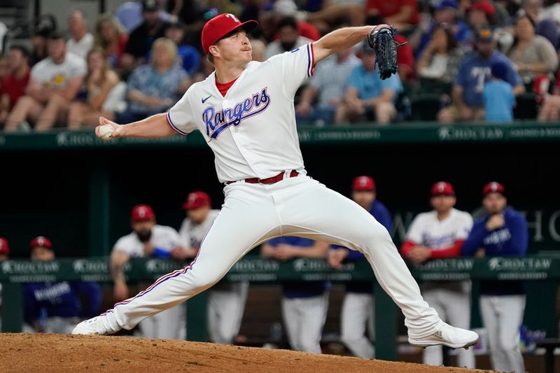 May 17, 2023; Arlington, Texas, USA; Texas Rangers bullpen catcher Josh Frasier (66) pitches during the eighth inning against the Atlanta Braves at Globe Life Field. Mandatory Credit: Raymond Carlin III-USA TODAY Sports