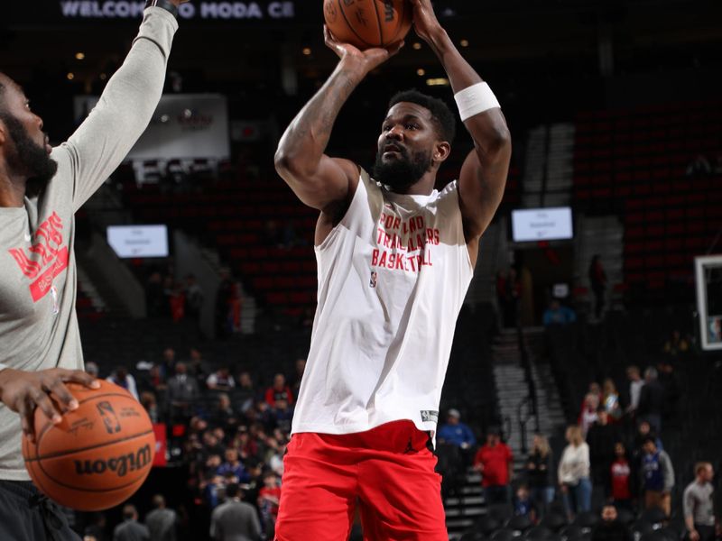 PORTLAND, OR - JANUARY 29: Deandre Ayton #2 of the Portland Trail Blazers warms up before the game against the Philadelphia 76ers on January 29, 2024 at the Moda Center Arena in Portland, Oregon. NOTE TO USER: User expressly acknowledges and agrees that, by downloading and or using this photograph, user is consenting to the terms and conditions of the Getty Images License Agreement. Mandatory Copyright Notice: Copyright 2024 NBAE (Photo by Cameron Browne/NBAE via Getty Images)