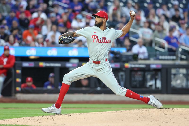 Apr 22, 2025; New York City, New York, USA;  Philadelphia Phillies starting pitcher Cristopher Sánchez (61) pitches in the first inning against the New York Mets at Citi Field. Mandatory Credit: Wendell Cruz-Imagn Images