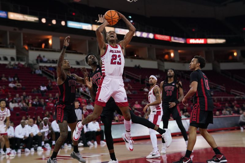 Feb 14, 2024; Fresno, California, USA; Fresno State Bulldogs guard Leo Colimerio (23) is fouled by UNLV Rebels forward Kalib Boone (10) in the second half at the Save Mart Center. Mandatory Credit: Cary Edmondson-USA TODAY Sports