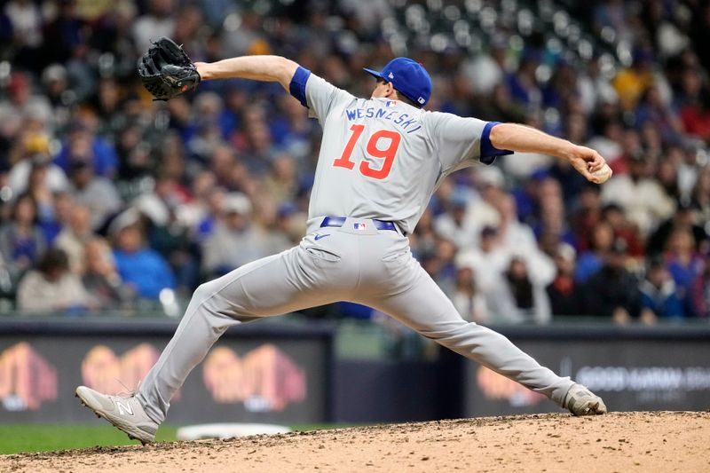 May 28, 2024; Milwaukee, Wisconsin, USA;  Chicago Cubs pitcher Hayden Wesneski (19) throws a pitch during the eighth inning against the Milwaukee Brewers at American Family Field. Mandatory Credit: Jeff Hanisch-USA TODAY Sports