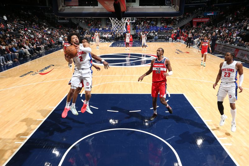 WASHINGTON, DC -? NOVEMBER 17: Cade Cunningham #2 of the Detroit Pistons drives to the basket during the game against the Washington Wizards on November 17, 2024 at Capital One Arena in Washington, DC. NOTE TO USER: User expressly acknowledges and agrees that, by downloading and or using this Photograph, user is consenting to the terms and conditions of the Getty Images License Agreement. Mandatory Copyright Notice: Copyright 2024 NBAE (Photo by Stephen Gosling/NBAE via Getty Images)