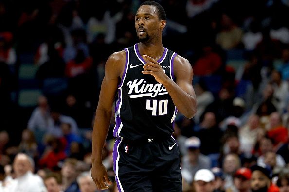 NEW ORLEANS, LOUISIANA - NOVEMBER 20: Harrison Barnes #40 of the Sacramento Kings reacts after scoring a three-point basket during the first quarter of an NBA game against the New Orleans Pelicans at Smoothie King Center on November 20, 2023 in New Orleans, Louisiana. NOTE TO USER: User expressly acknowledges and agrees that, by downloading and or using this photograph, User is consenting to the terms and conditions of the Getty Images License Agreement. (Photo by Sean Gardner/Getty Images)