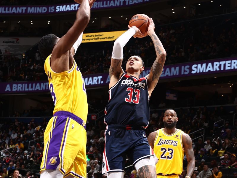 WASHINGTON, DC -? APRIL 4: Kyle Kuzma #33 of the Washington Wizards drives to the basket during the game against the Los Angeles Lakers on April 4, 2024 at Capital One Arena in Washington, DC. NOTE TO USER: User expressly acknowledges and agrees that, by downloading and or using this Photograph, user is consenting to the terms and conditions of the Getty Images License Agreement. Mandatory Copyright Notice: Copyright 2024 NBAE (Photo by Kenny Giarla/NBAE via Getty Images)