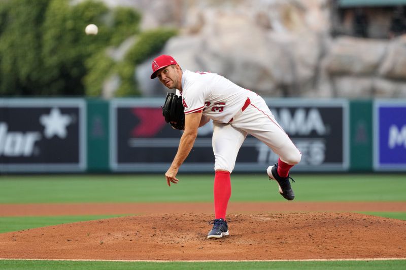 Jun 3, 2024; Anaheim, California, USA; Los Angeles Angels pitcher Tyler Anderson (31) throws in the second inning against the San Diego Padres at Angel Stadium. Mandatory Credit: Kirby Lee-USA TODAY Sports