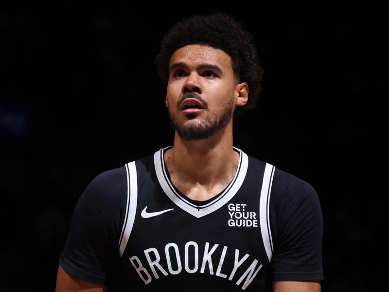 BROOKLYN, NY - DECEMBER 8: Cameron Johnson #2 of the Brooklyn Nets shoots a free throw during the game against the Milwaukee Bucks on December 8, 2024 at Barclays Center in Brooklyn, New York. NOTE TO USER: User expressly acknowledges and agrees that, by downloading and or using this Photograph, user is consenting to the terms and conditions of the Getty Images License Agreement. Mandatory Copyright Notice: Copyright 2024 NBAE (Photo by Nathaniel S. Butler/NBAE via Getty Images)