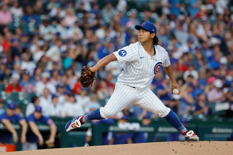 Aug 1, 2024; Chicago, Illinois, USA; Chicago Cubs starting pitcher Shota Imanaga (18) delivers a pitch against the St. Louis Cardinals during the first inning at Wrigley Field. Mandatory Credit: Kamil Krzaczynski-USA TODAY Sports