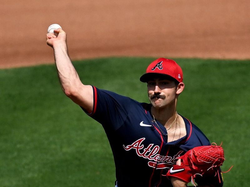 Mar 5, 2024; North Port, Florida, USA;  Atlanta Braves pitcher Spencer Strider (99) throws a pitch in the fourth inning of the spring training game against the Detroit Tigers at CoolToday Park. Mandatory Credit: Jonathan Dyer-USA TODAY Sports