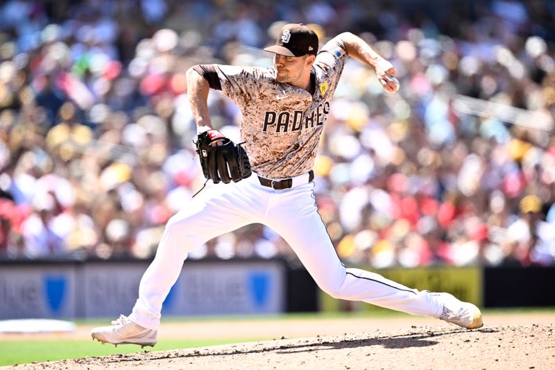 Apr 28, 2024; San Diego, California, USA; San Diego Padres relief pitcher Tom Cosgrove (59) throws a pitch against the Philadelphia Phillies during the sixth inning at Petco Park. Mandatory Credit: Orlando Ramirez-USA TODAY Sports