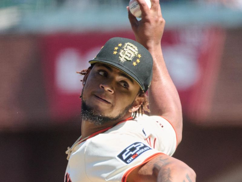 May 19, 2024; San Francisco, California, USA; San Francisco Giants pitcher Camilo Doval (75) throws a pitch against the Colorado Rockies during the ninth inning at Oracle Park. Mandatory Credit: Robert Edwards-USA TODAY Sports