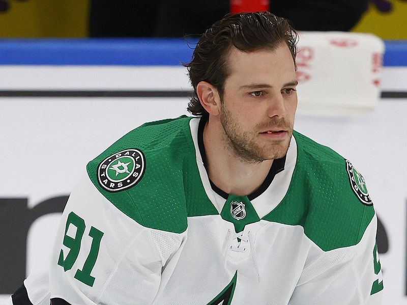 Nov 2, 2023; Edmonton, Alberta, CAN; Dallas Stars forward Tyler Sequin (91) skates during warmup against the Edmonton Oilers at Rogers Place. Mandatory Credit: Perry Nelson-USA TODAY Sports