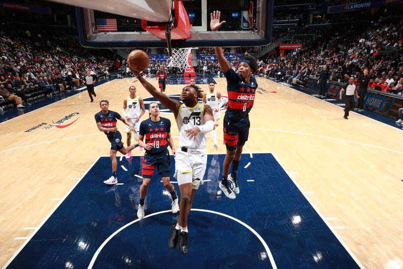 WASHINGTON, DC -? MARCH 05:  Isaiah Collier #13 of the Utah Jazz shoots the ball during the game against the Washington Wizards on March 05, 2025 at Capital One Arena in Washington, DC. NOTE TO USER: User expressly acknowledges and agrees that, by downloading and or using this Photograph, user is consenting to the terms and conditions of the Getty Images License Agreement. Mandatory Copyright Notice: Copyright 2025 NBAE (Photo by Stephen Gosling/NBAE via Getty Images)