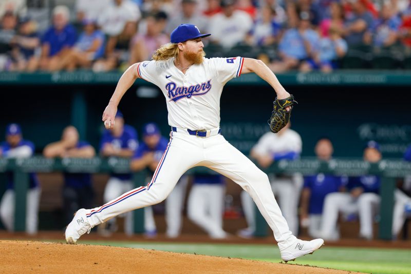 Jul 23, 2024; Arlington, Texas, USA; Texas Rangers pitcher Jon Gray (22) throws during the second inning against the Chicago White Sox at Globe Life Field. Mandatory Credit: Andrew Dieb-USA TODAY Sports