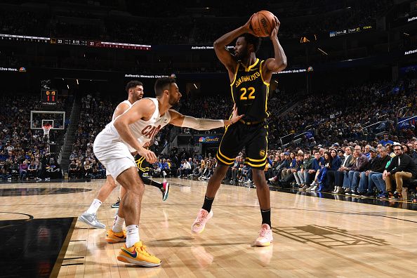 SAN FRANCISCO, CA - NOVEMBER 11: Andrew Wiggins #22 of the Golden State Warriors looks to pass the ball during the game acc on November 11, 2023 at Chase Center in San Francisco, California. NOTE TO USER: User expressly acknowledges and agrees that, by downloading and or using this photograph, user is consenting to the terms and conditions of Getty Images License Agreement. Mandatory Copyright Notice: Copyright 2023 NBAE (Photo by Noah Graham/NBAE via Getty Images)