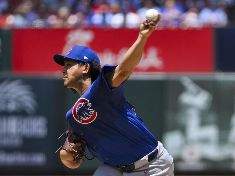 Jun 26, 2025; St. Louis, Missouri, USA;  Chicago Cubs starting pitcher Shota Imanaga (18) pitches against the St. Louis Cardinals during the second inning at Busch Stadium. Mandatory Credit: Jeff Curry-Imagn Images