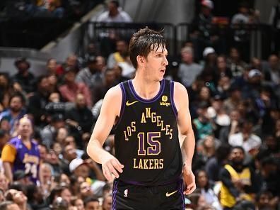 SAN ANTONIO, TX - DECEMBER 15:  Austin Reaves #15 of the Los Angeles Lakers looks on during the game on December 15, 2023 at the Frost Bank Center in San Antonio, Texas. NOTE TO USER: User expressly acknowledges and agrees that, by downloading and or using this photograph, user is consenting to the terms and conditions of the Getty Images License Agreement. Mandatory Copyright Notice: Copyright 2023 NBAE (Photos by Andrew D. Bernstein/NBAE via Getty Images)