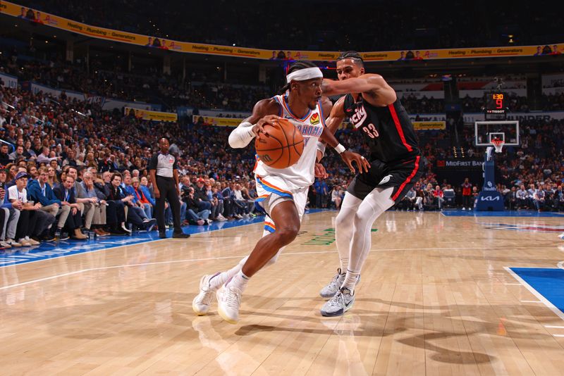 OKLAHOMA CITY, OK - NOVEMBER 20: Shai Gilgeous-Alexander #2 of the Oklahoma City Thunder dribbles the ball during the game against the Portland Trail Blazers on November 20, 2024 at Paycom Center in Oklahoma City, Oklahoma. NOTE TO USER: User expressly acknowledges and agrees that, by downloading and or using this photograph, User is consenting to the terms and conditions of the Getty Images License Agreement. Mandatory Copyright Notice: Copyright 2024 NBAE (Photo by Zach Beeker/NBAE via Getty Images)