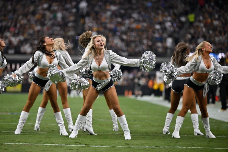 Las Vegas Raiders perform during the first half of an NFL football game between the Raiders and the Pittsburgh Steelers Sunday, Sept. 24, 2023, in Las Vegas. (AP Photo/David Becker)