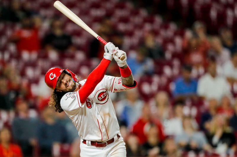 Sep 19, 2023; Cincinnati, Ohio, USA; Cincinnati Reds second baseman Jonathan India (6) reacts after a play in the eighth inning against the Minnesota Twins at Great American Ball Park. Mandatory Credit: Katie Stratman-USA TODAY Sports