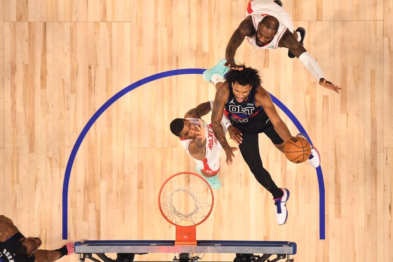 DETROIT, MI - JANUARY 12: Marvin Bagley III #35 of the Detroit Pistons drives to the basket during the game against the Houston Rockets on January 12, 2024 at Little Caesars Arena in Detroit, Michigan. NOTE TO USER: User expressly acknowledges and agrees that, by downloading and/or using this photograph, User is consenting to the terms and conditions of the Getty Images License Agreement. Mandatory Copyright Notice: Copyright 2024 NBAE (Photo by Chris Schwegler/NBAE via Getty Images)